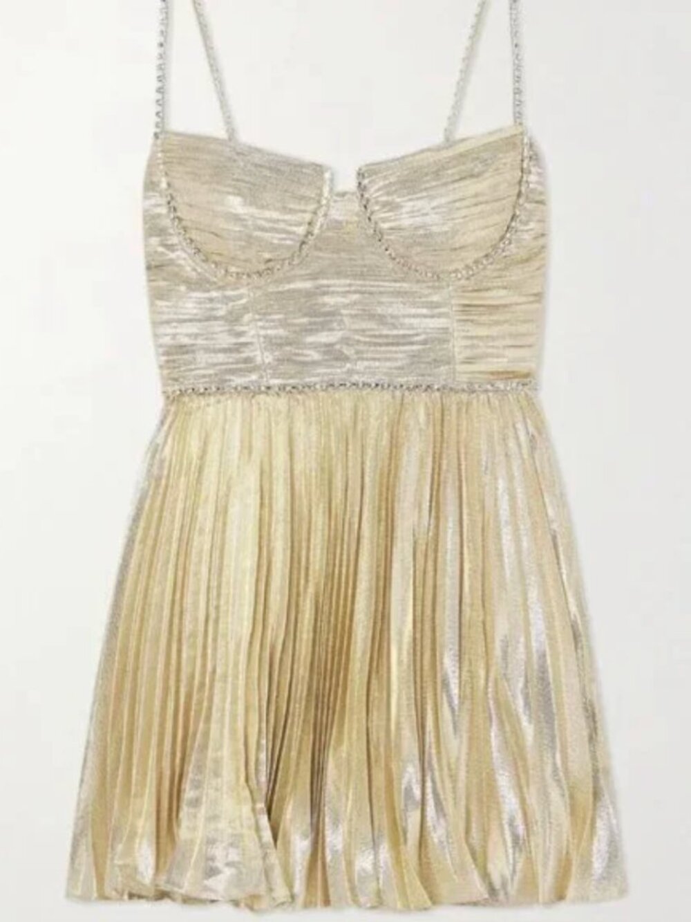 SELF-PORTRAIT Crystal-Embellished Plissé-Lamé Mini Dress NWT